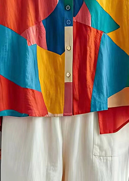 Colorblock Oversized Patchwork Linen Tops Summer
