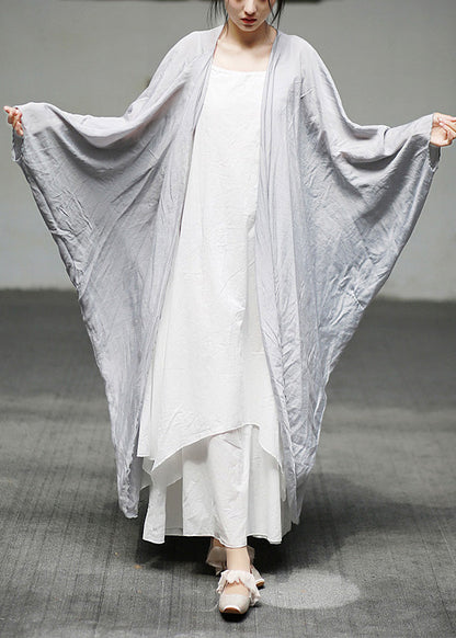 Khaki Cotton Long Cardigan Batwing Sleeve