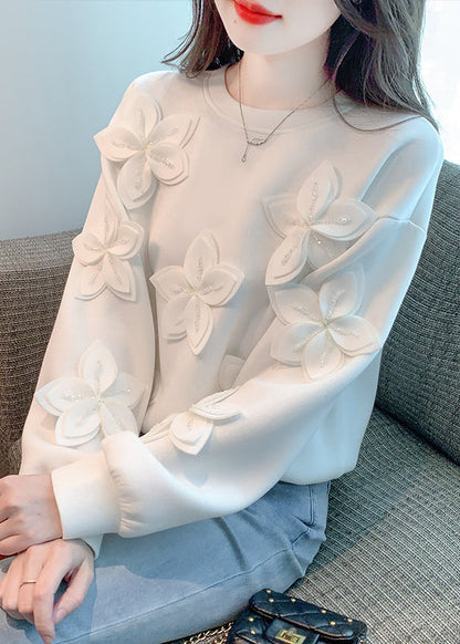 New White Patchwork Cotton T Shirt Fall