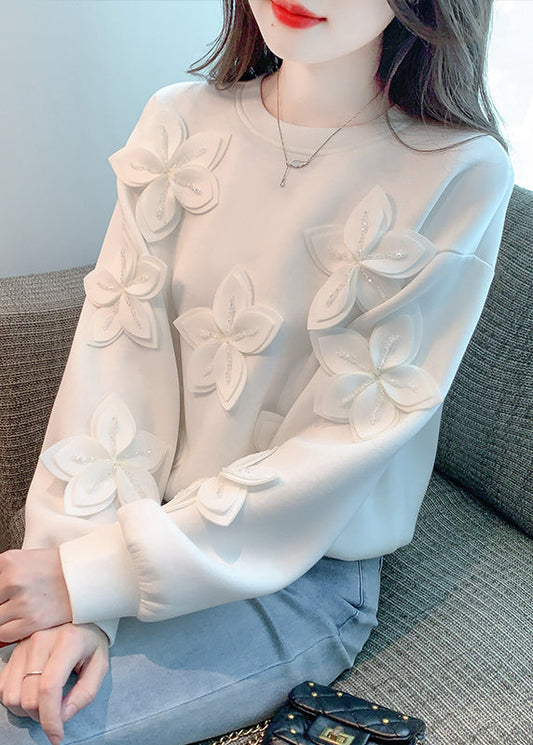 New White Patchwork Cotton T Shirt Fall