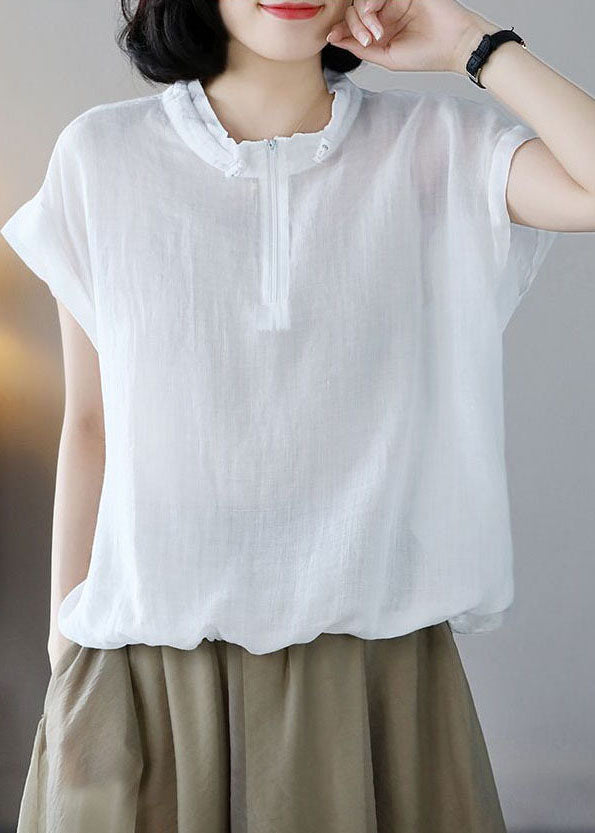 White Cotton Sweatshirt Oversized Drawstring Short Sleeve