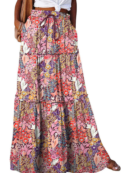 Ruffled Patchwork Pockets High Waist Maxi Skirt Summer