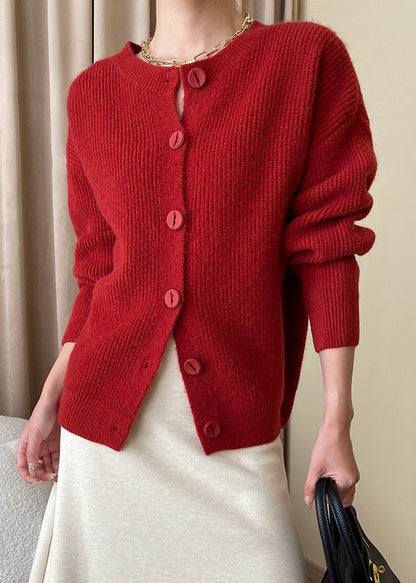 Loose Red Button Knit Coats Fall