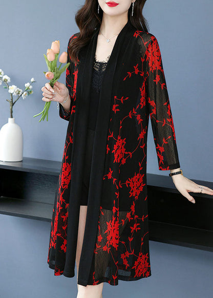 Yellow V Neck Print Long Ice Size Chiffon Cardigans Summer