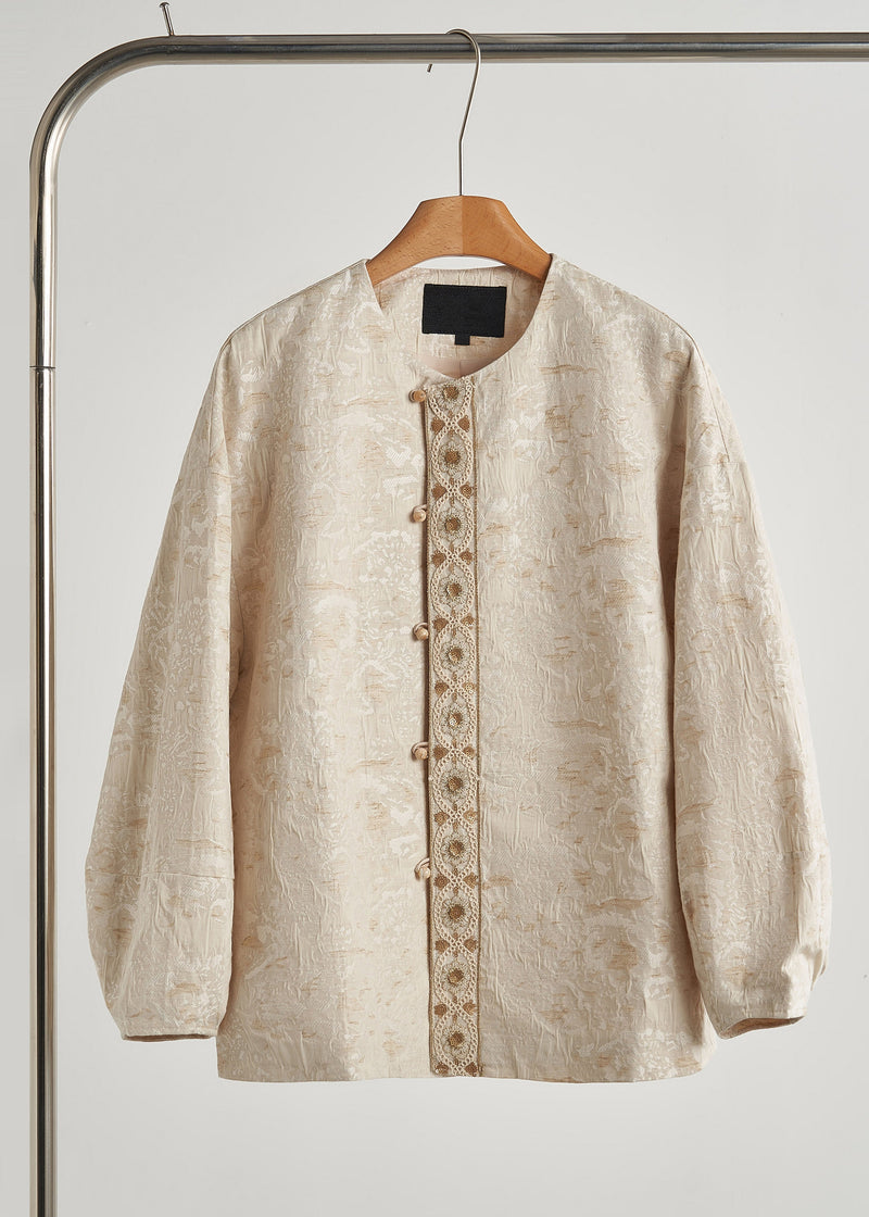 Beige Oversized Jacquard Cotton Coats Fall