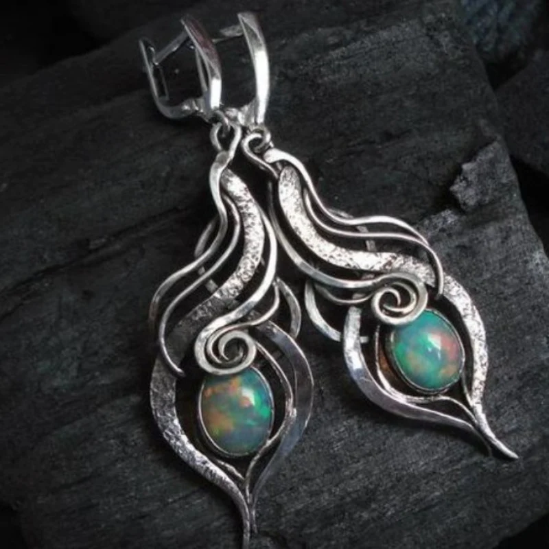 Blue Opal Silver Earrings