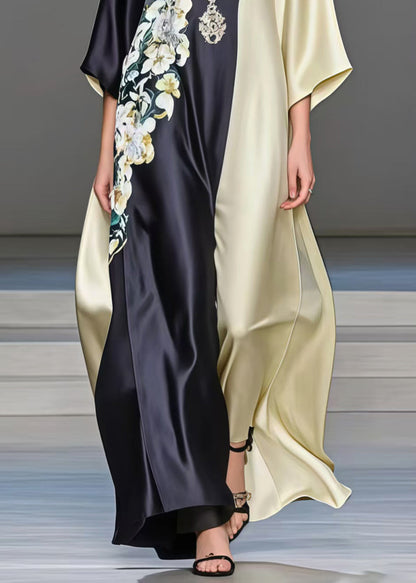 Fine Colorblock Oversized Patchwork Print Silk Dress Summer