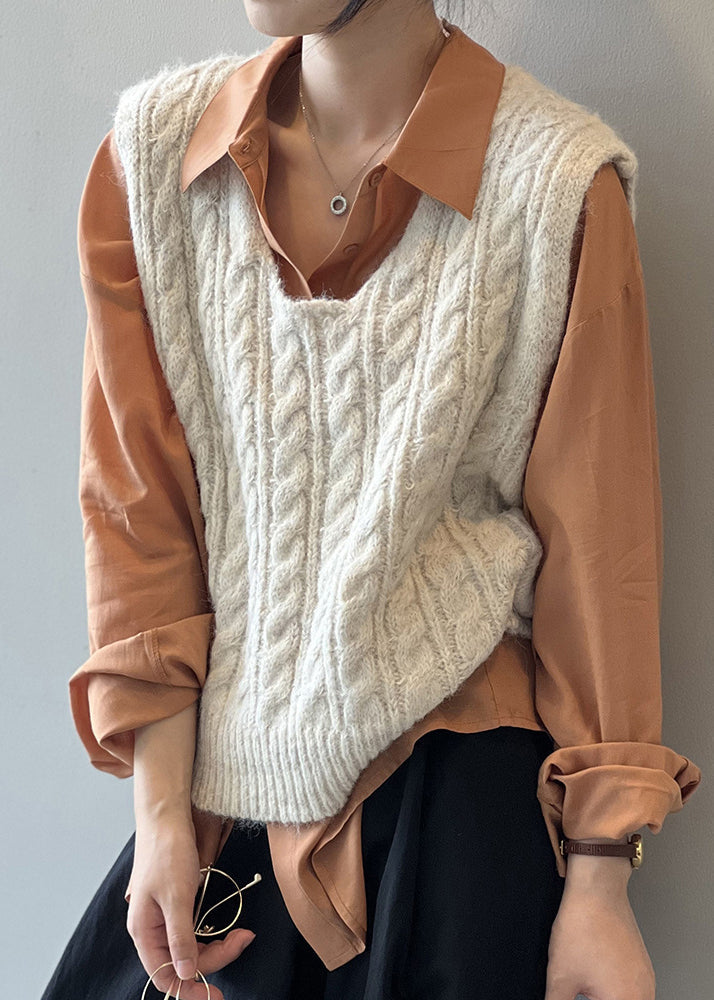 Light Green U Neck Cable Knit Vest Sleeveless