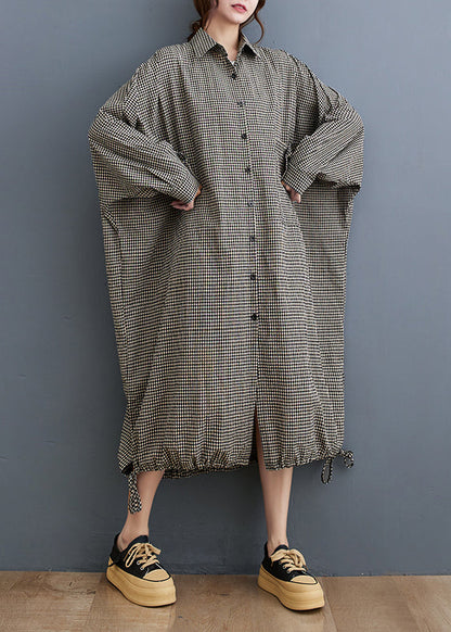 Peter Pan Collar Plaid Cotton Shirts Dress Fall