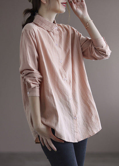 Pink Peter Pan Collar Cotton Shirt Long Sleeve