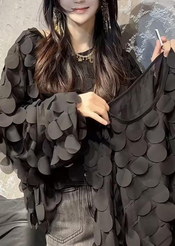 Black Oversized Chiffon Top Spring