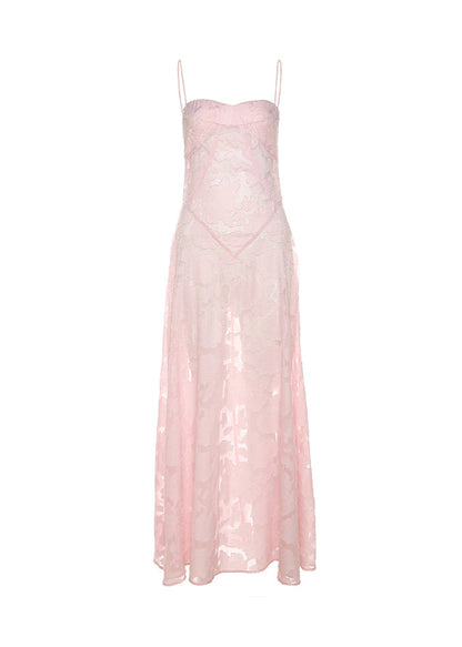 Italian Pink Cold Shoulder Tulle Spaghetti Strap Dress Sleeveless