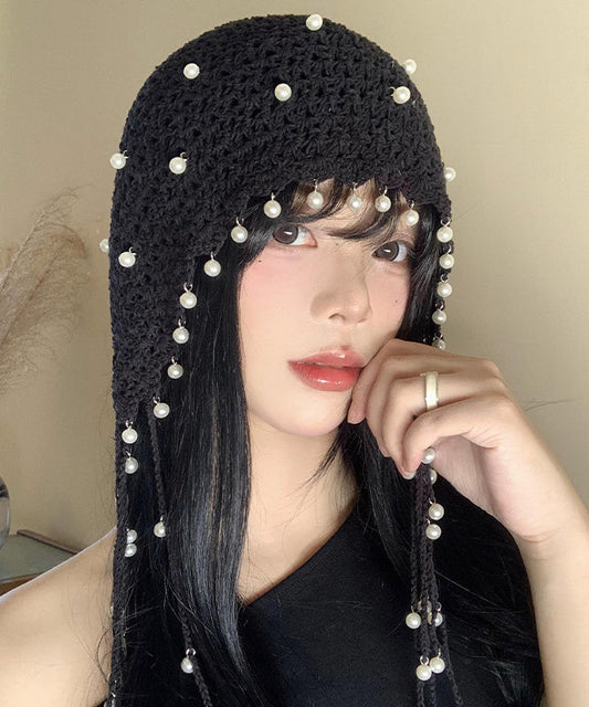 Style Hollow Out Pearl Tassel Knitted Boonie Hat
