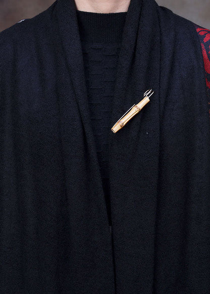 Black Bow Collar Print Loose Long Cardigans Long Sleeve