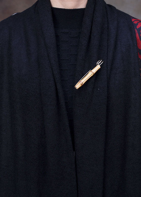 Black Bow Collar Print Loose Long Cardigans Long Sleeve