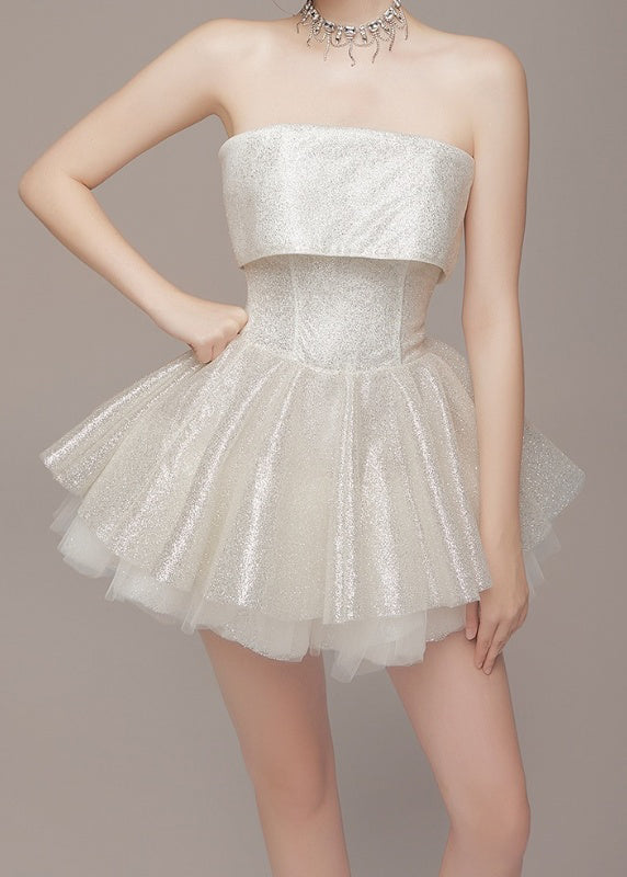 White Slash Neck Lace Up Patchwork Party Dress Sleeveless