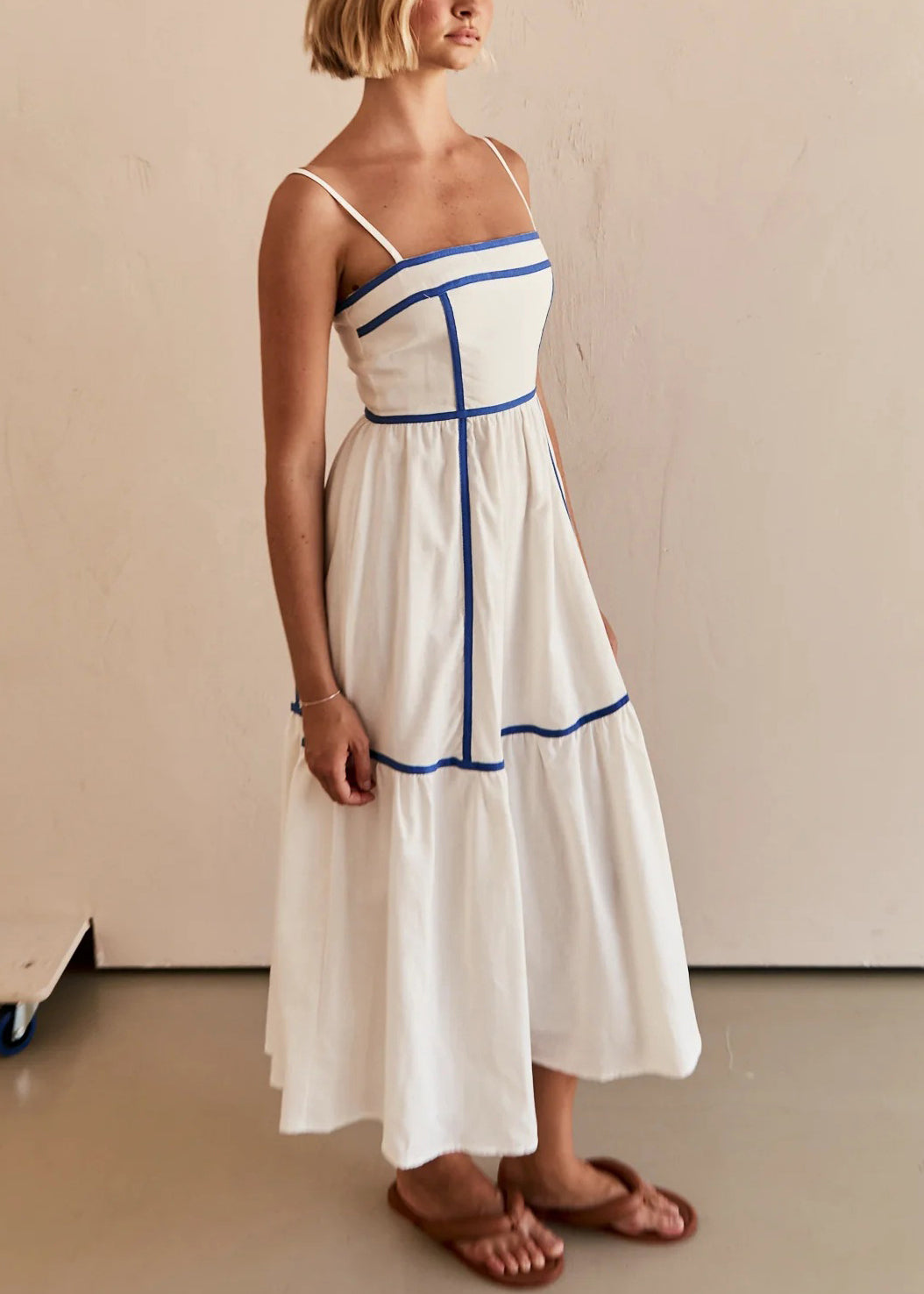 Simple White Wrinkled Patchwork Cotton Long Dresses Summer