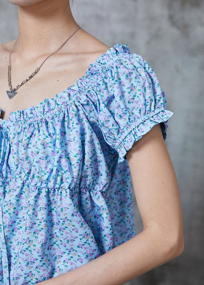 Blue Print Drawstring Cotton Beach Vest Summer