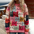 Comstylish Colorful Winter Cats Pattern Art Cozy Knit Sweater
