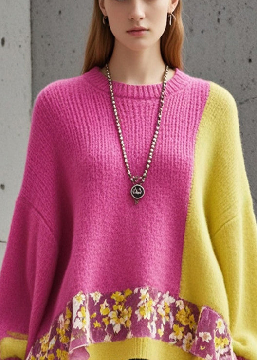 Rose Oversized Patchwork Cozy Knit Sweater Fall