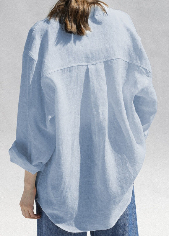 White Peter Pan Collar Linen Shirt Tops Spring
