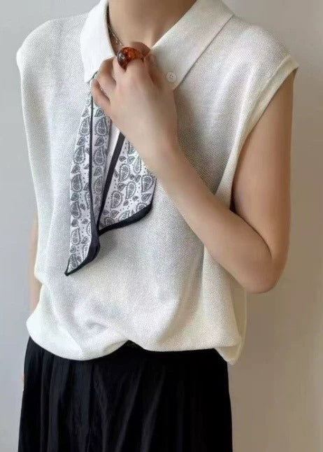 White Peter Pan Collar Scarves Knit Shirt Top Summer