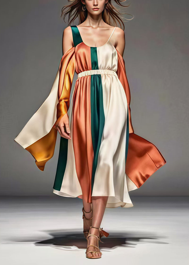 Organic Colorblock Asymmetrical Patchwork Silk Robe Dresses Summer