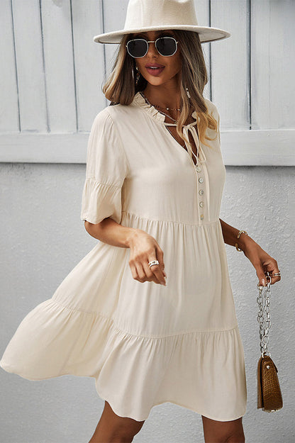 Green Short Sleeves A-line Dresses