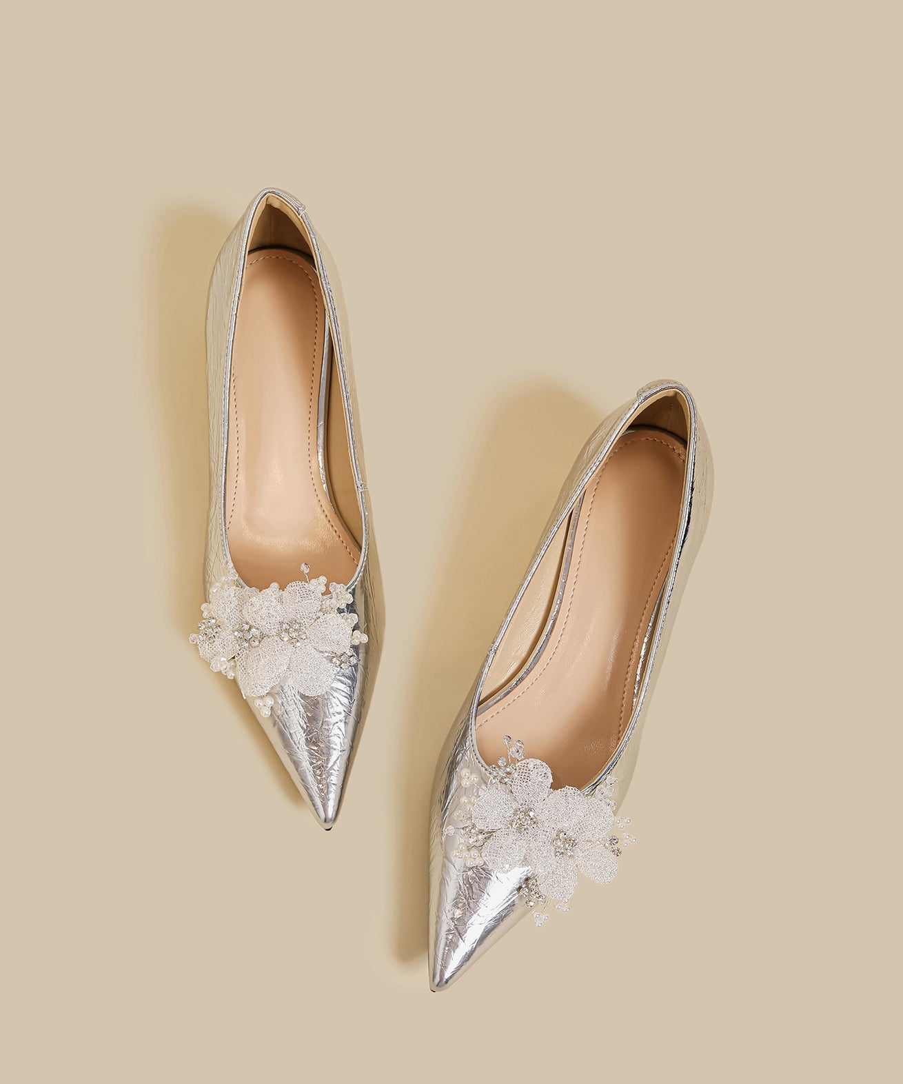Gold Faux Leather Splicing Wedge Shoes Pointed Toe