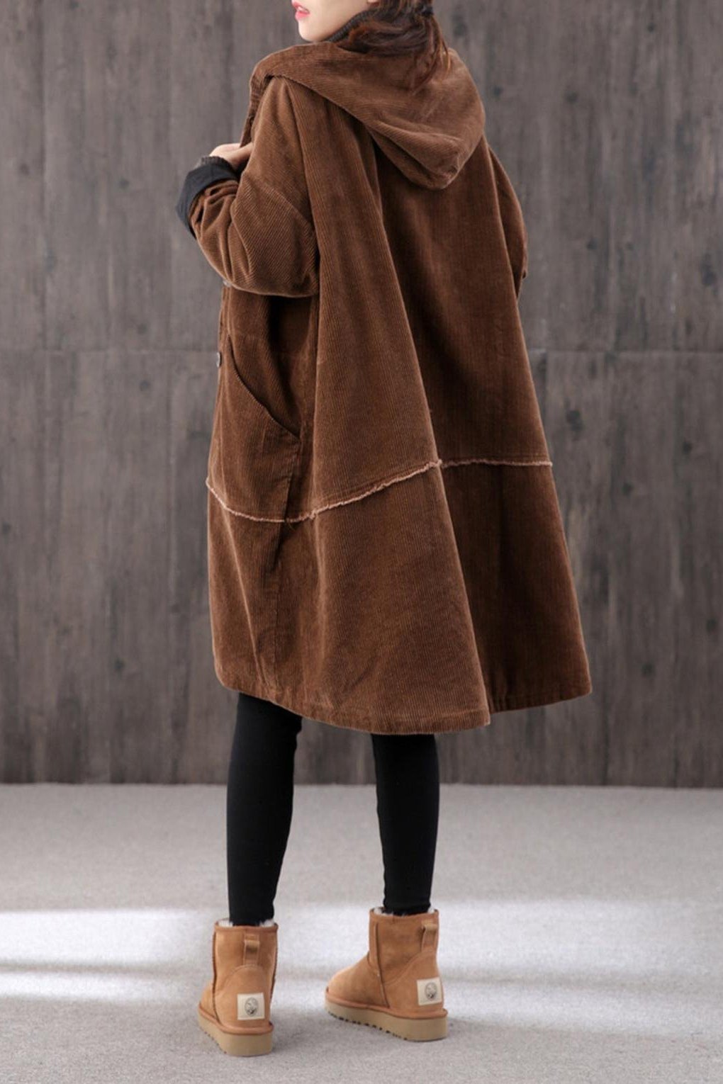 Winter Long Retro Corduroy Hooded Coat