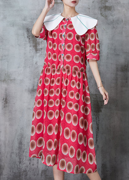 Red Peter Pan Collar Print Chiffon Dress Summer