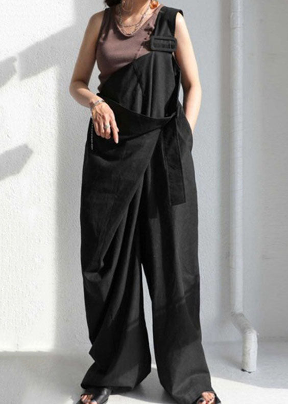 Green One Shoulder Pockets Cotton Strap Jumpsuit Summer