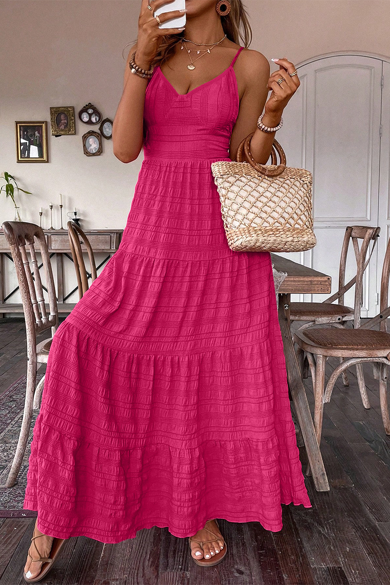 Daily Color Lace Up V Neck Sling Dresses