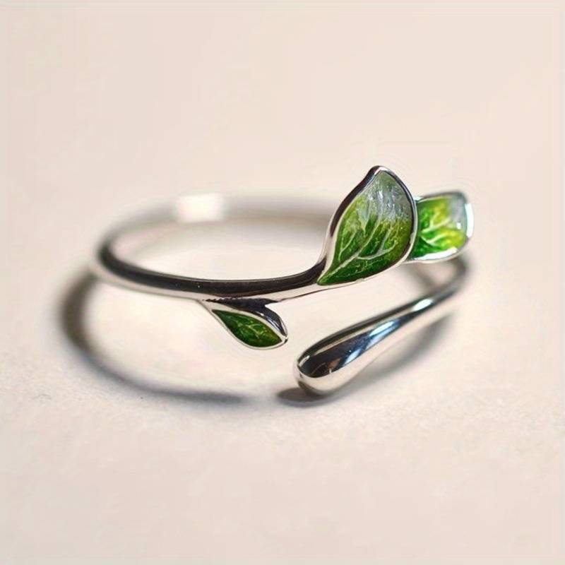 Green Enamel Leaf Ring
