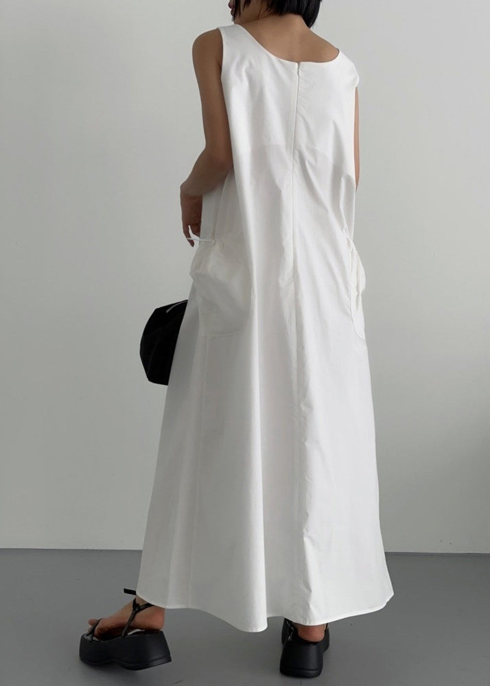 White U Neck Cotton Robe Dresses Sleeveless
