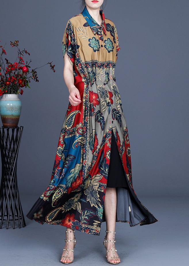 Stylish Red Grey Print Summer Peter Pan Collar Cardigan Long