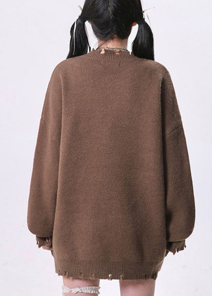 Brown Oversized Dog Knit Sweaters Spring