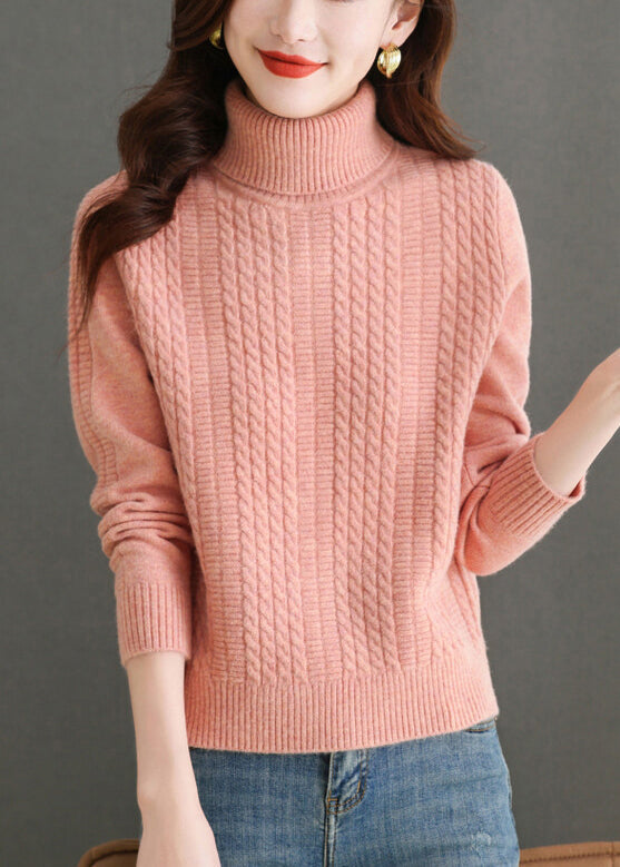 Pink Turtleneck Knit Sweater Winter