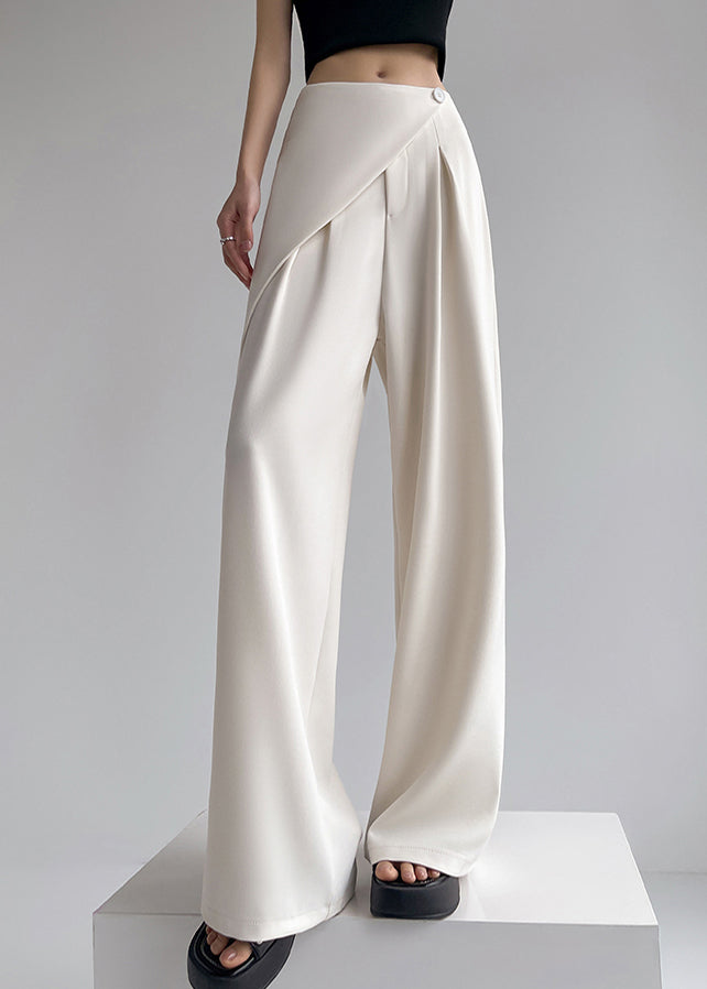 Simple Beige High Waist Patchwork Wide Leg Pants Summer