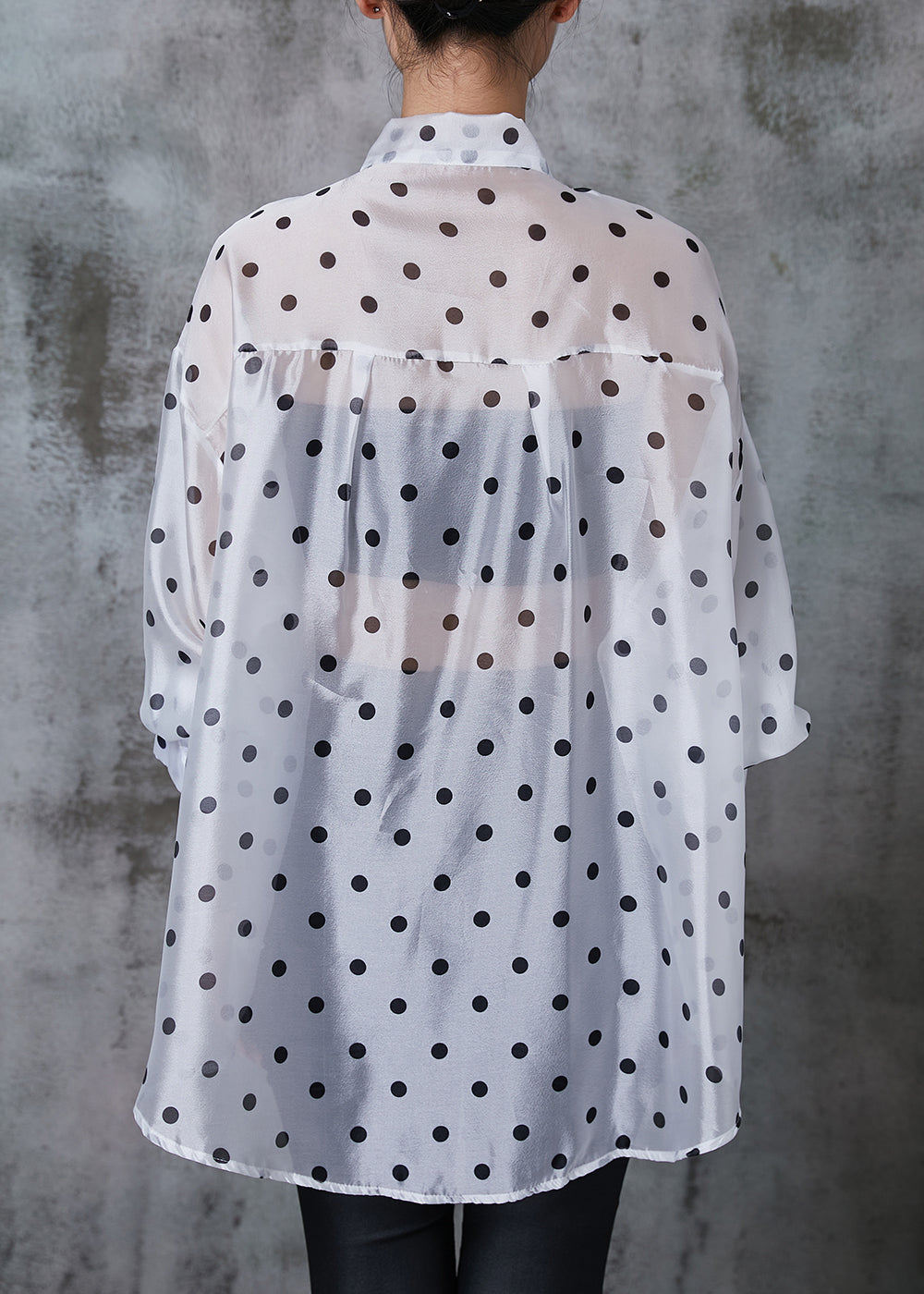 White Oversized Print Silk Shirt Summer