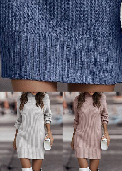 Blue Cozy Knit Sweaters Dress Fall