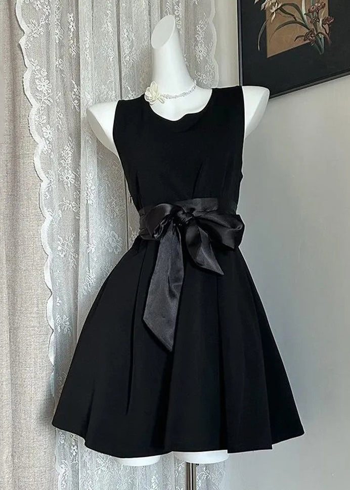 New Navy Bow Cotton Mid Dress Sleeveless
