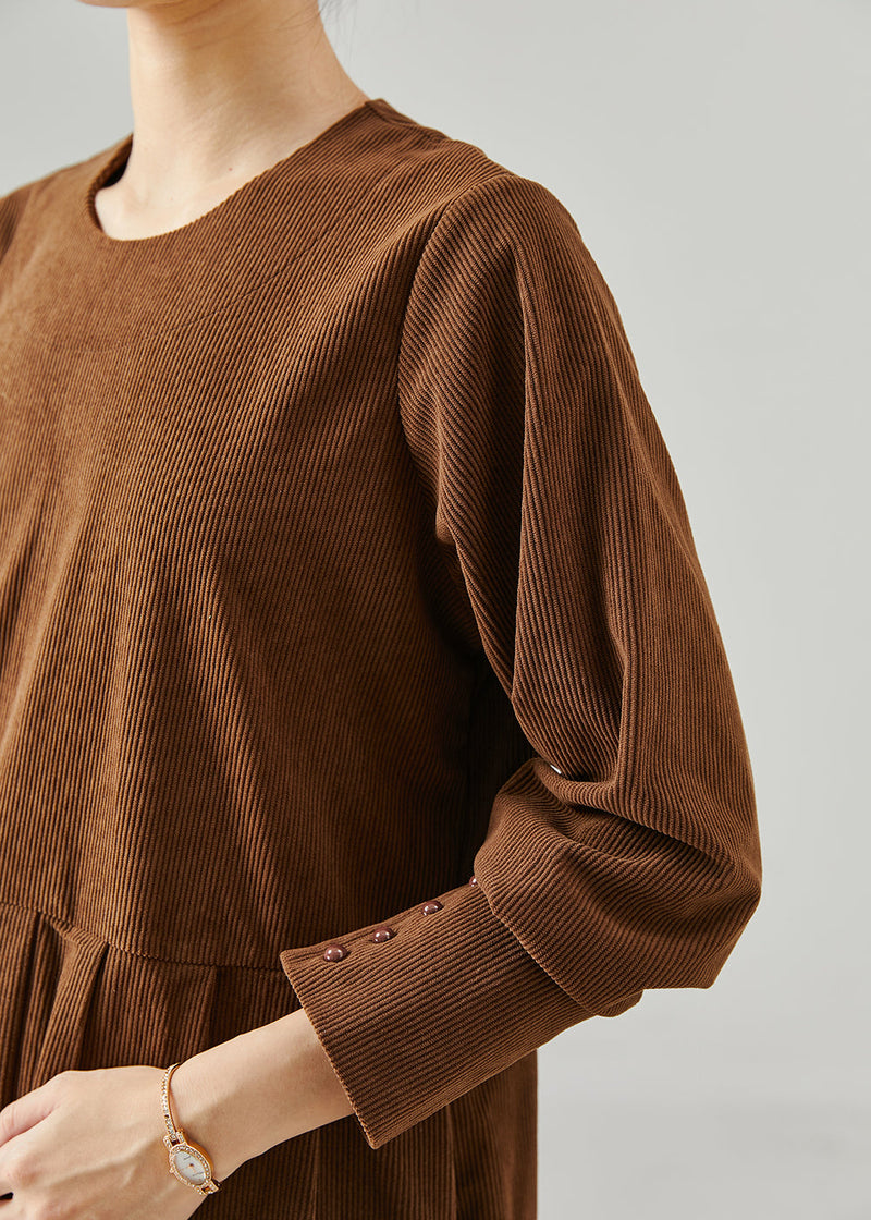 Chocolate Oversized Corduroy Maxi Dresses Fall