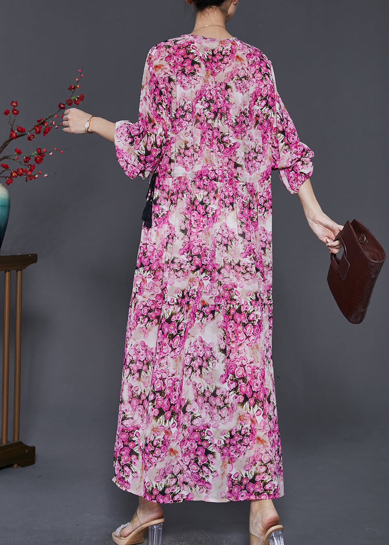 Pink Cinched Print Chiffon Robe Dresses Spring