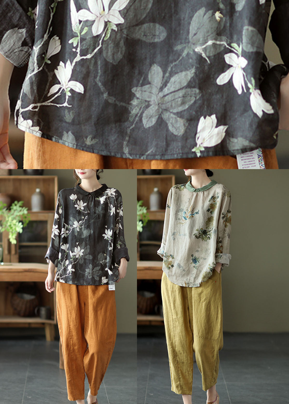 Diy Green Peter Pan Collar Print Fall Shirt Long Sleeve