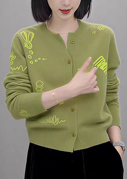 Black O Neck Button Print Knit Coat Fall