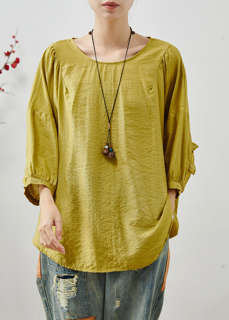 Grass Green Ruffled Cotton Shirts Summer