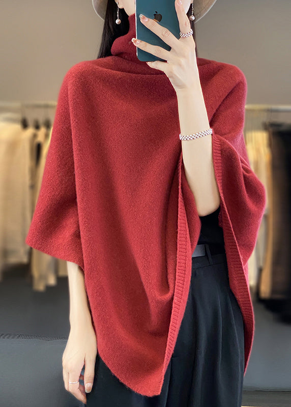Loose Khaki Turtleneck Woolen Cape Sweaters Spring