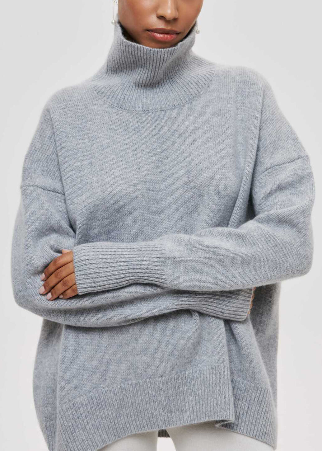 American Style Black Hign Neck Loose Knit Sweaters Spring