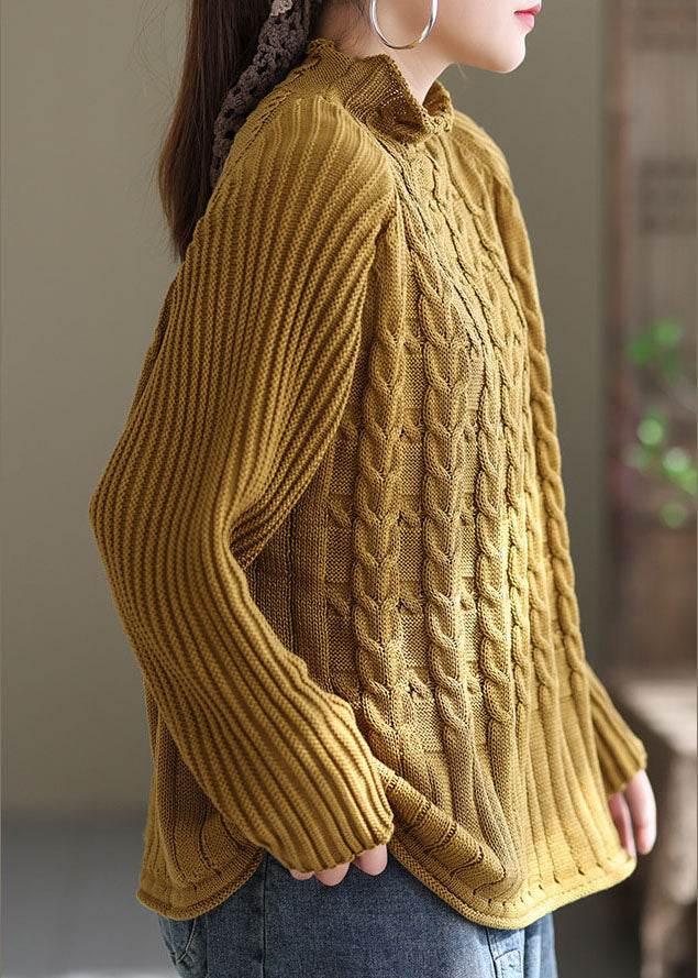 Yellow Turtle Neck Warm Knit Sweaters Winter